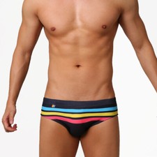 Men's Swimming Color Stripe Swimsuit Briefs Bikini Swim Beach Shorts Underwear