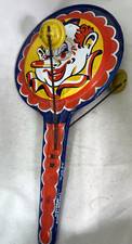 Vintage Kirchhof Happy Clown Metall Paddel doppelseitig Rassel Krachmacher