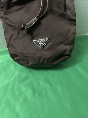 PRADA Logo Brown Nylon Drawstring Bag Pouch Italy. (65) | eBay