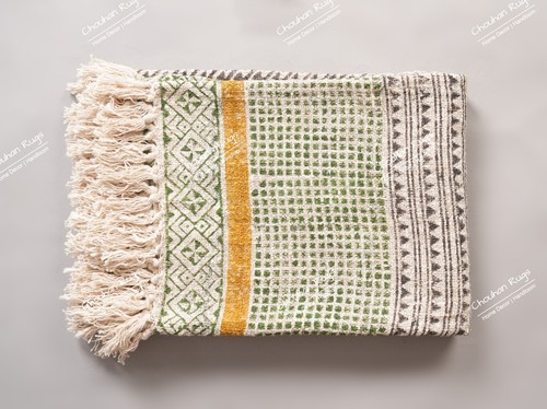 Hand Loomed Cloth Soft Cotton Blanket 50"x70" Boho Decor Vintage Throws Blankets - Picture 7 of 8