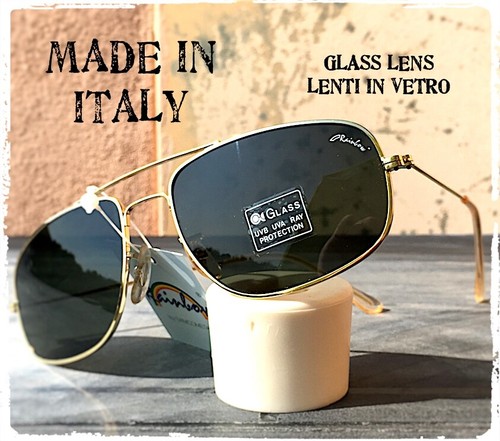 MADE IN ITALY OCCHIALI DA SOLE uomo rettangolare ovale pilota VINTAGE ORO  NERO | eBay