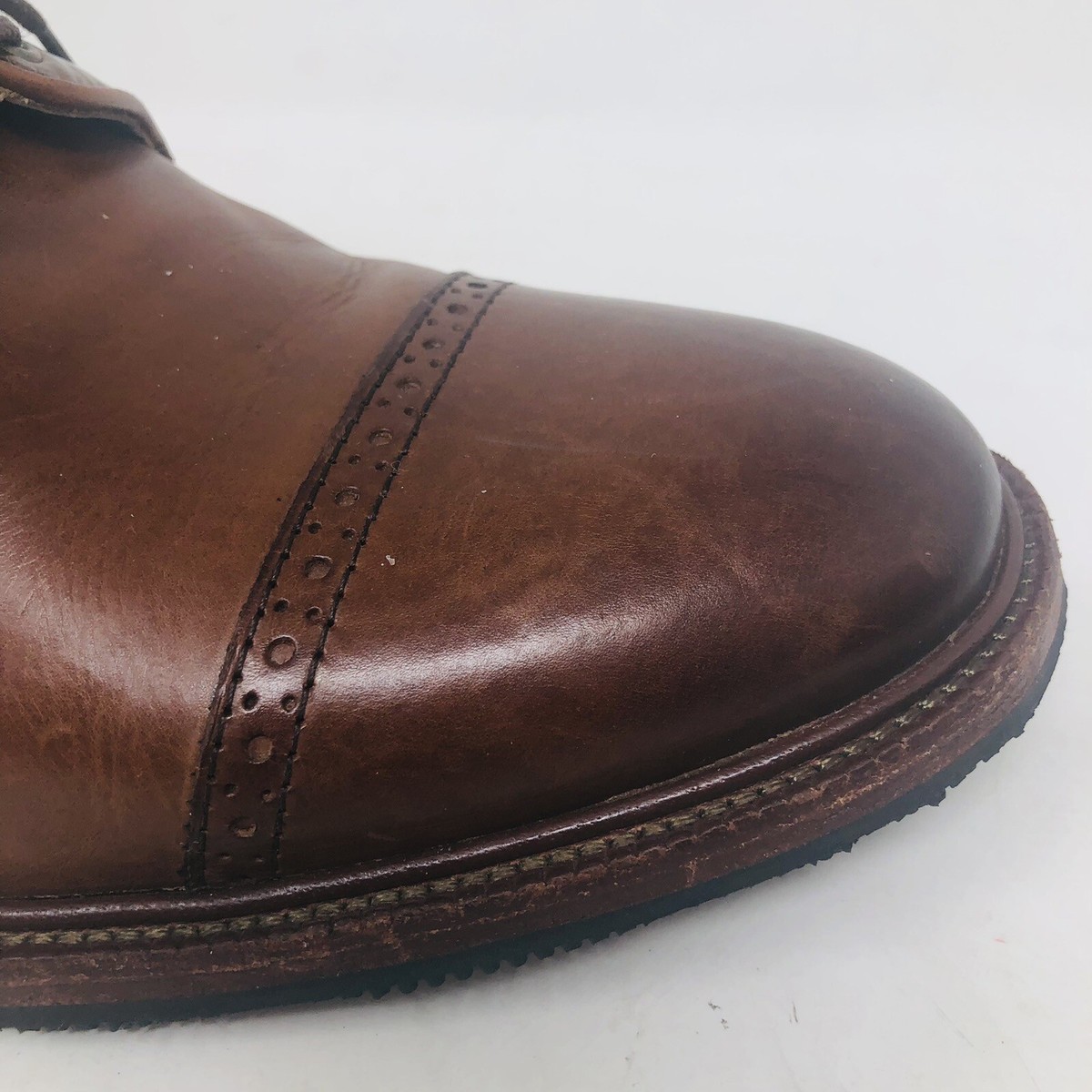 HS Trask Mens Brown Cap Toe Oxfords Authentic Bison Size 9.5 