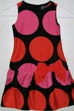 EUC The Children's Place cotton dress, black shade ,large red pink dot,bow Sz 4T