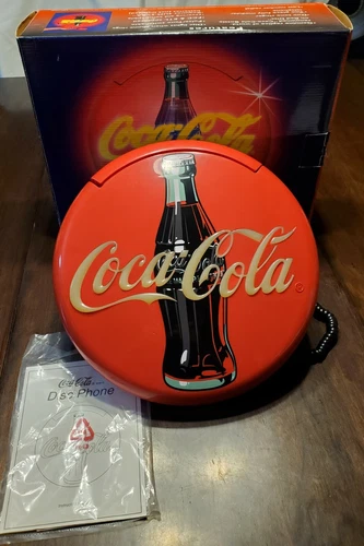 1995 Coca-Cola Vintage Blinking Disc Telephone With Instruction Manual & Box