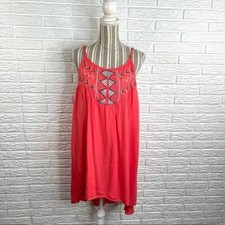 BB Dakota Coral Boho High Low Shift Dress Embroidered Neckline Size Medium