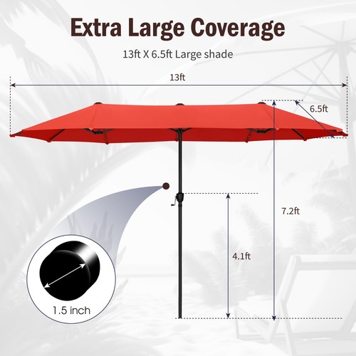 13ft Patio Umbrella Double-Sided Outdoor Market Sun Shade for Poolside Backyard - Picture 7 of 10
