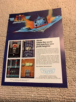 Original 1986 11- 8.5'' Alcon N Y Captor Taito arcade video game AD FLYER