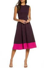 Women's Eliza J Contrast Hem Sleeveless Midi Dress, Size 8 - Red
