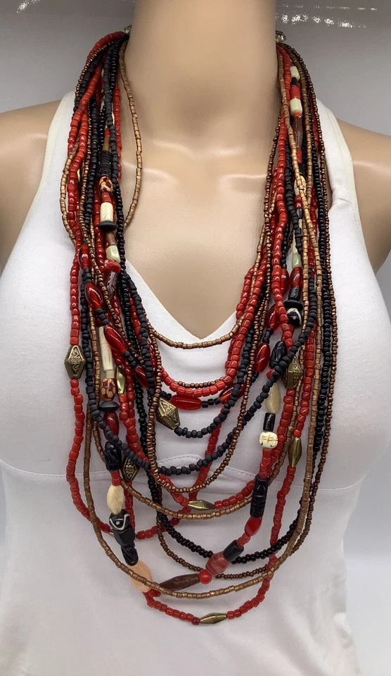 Collar de cuentas de madera multicapa Chico's nuevo con etiquetas