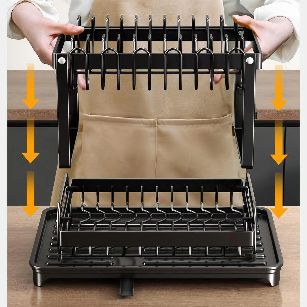 Stack Rack Drip Tray 2 Tier Dish Drainer Rack with Drip Tray Cutlery Holder Plate Racks ...