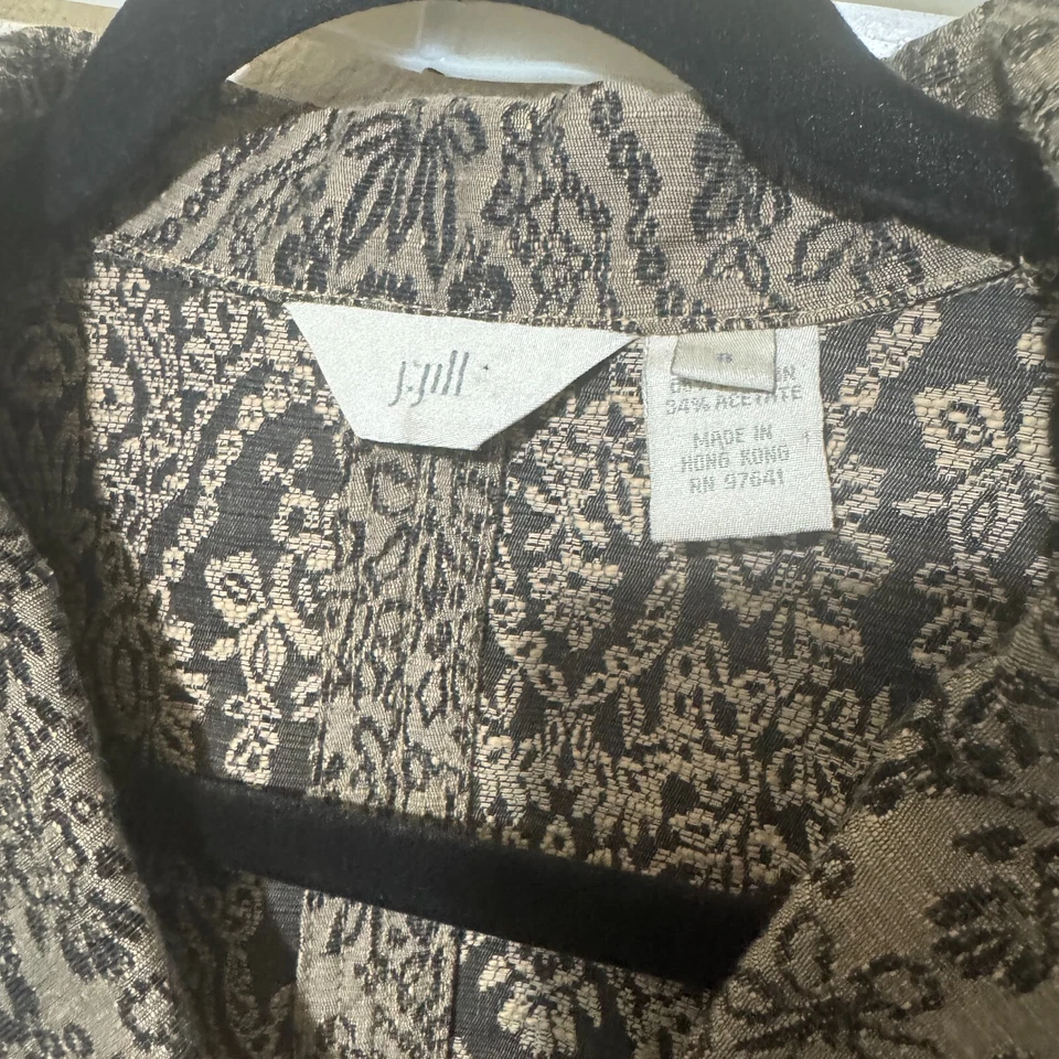 Chaqueta Blazer J.JILL Bronceado Brocado Damasco Tapiz talla 8 De Colección Años 90 Botón Anudado Foto 3 de 4