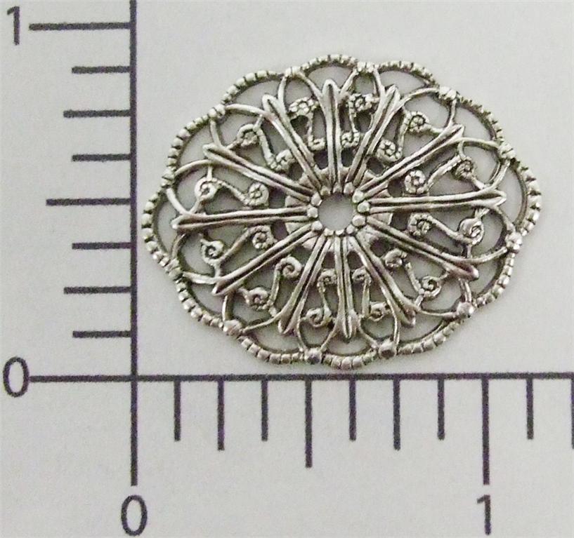 24774 - 2 Pc Victorian Oval Filigree Jewelry Finding Matte Silver Oxidized