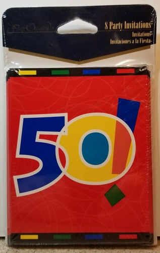 50th Birthday Party Occasion Invitations ~ 8 Sealed Invitations and Envelopes