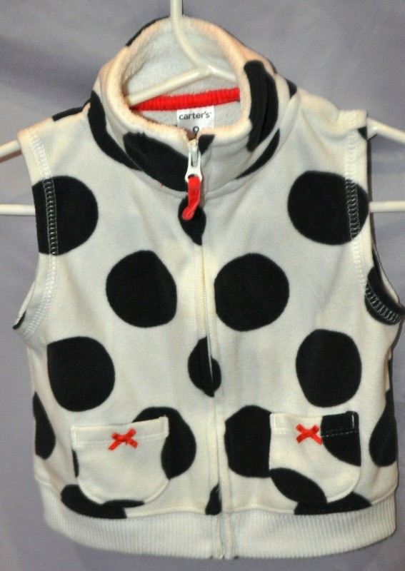 Cute gently used white fleece zip up Vest w/ Black Polka Dots Carter's Size 9M