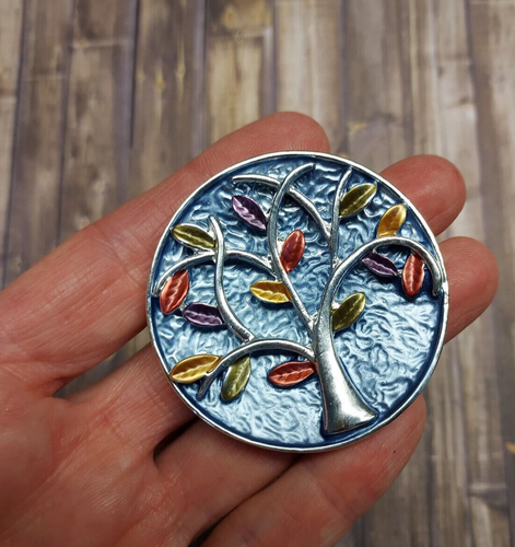 MAGNETIC brooch - Colorful Fall Leafed Tree silver. Tree of Life, pin free clasp - Picture 2 of 4