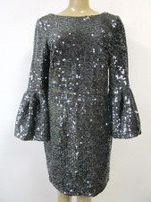 Nicole Miller Dress Gray Sequin Bell Sleeve Size 6 Knee Length NEW