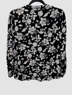 White House Black Market Women's M Floral 3/4-Sleeve Lace-Trim Top