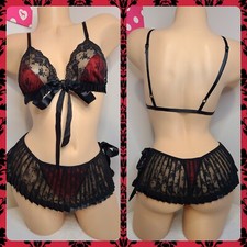 VTG Frederick's Of Hollywood Pleated Ribbon Lace Bra/ Panty Set Size M