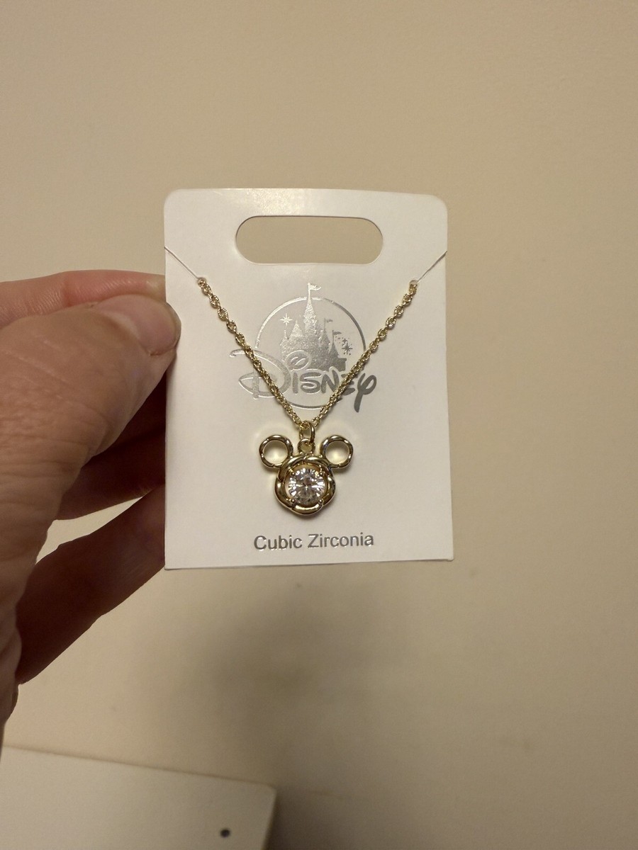 Disney Parks Mickey Mouse Ear Gold Toned Cubic Zirconia Crystal Necklace