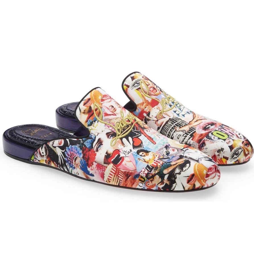 Mocasín Christian Louboutin Para Hombres Azul Marino Coolito Plano Oh Xtian Sin Espalda Deslizable 44 11