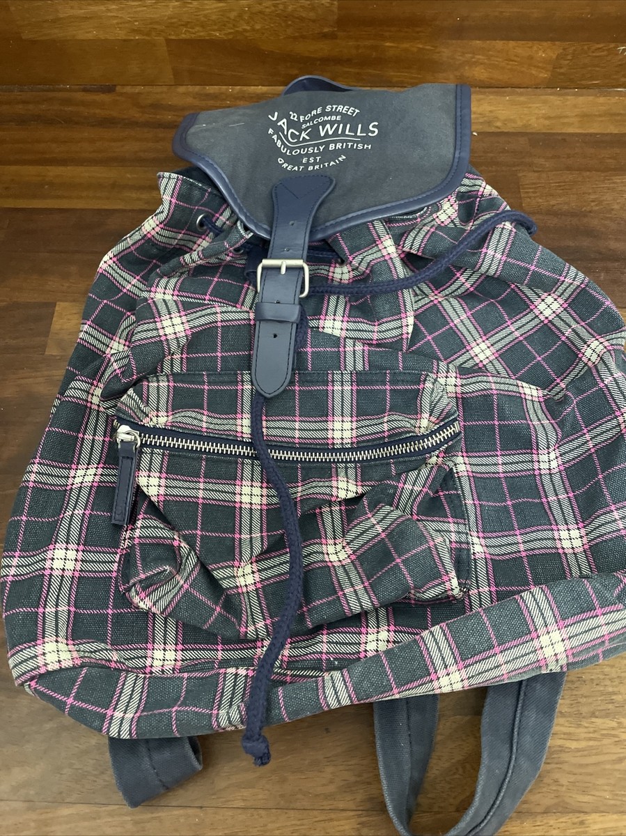 Jack Wills Blue Pink Checked Backpack Casual Bag pre-owned UK
