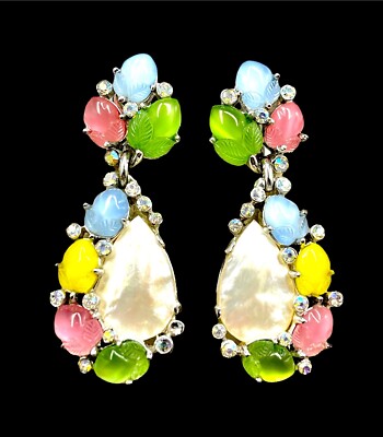 NWT CROWN TRIFARI MULTI-COLOR ACORN FRUIT SALAD MOTHER OF PEARL DROP EARRINGS