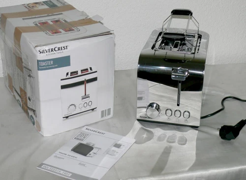 SC STS850E1 Designer Toaster Doppelschlitz 850W 6 Stufen Auftau Edelstahl Silber