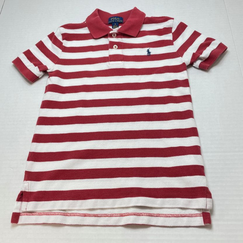Polo Ralph Lauren Boy's Polo Shirt - Red and White Striped - Size 6 - EUC