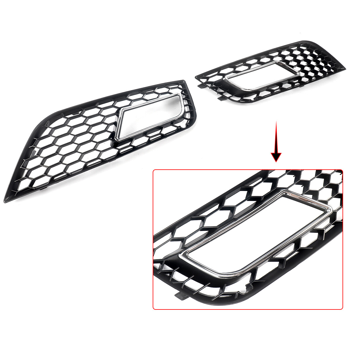 Pair Honeycomb Style Fog Light Cover For 2013-2016 Audi A4 B8.5 Standard Bumper