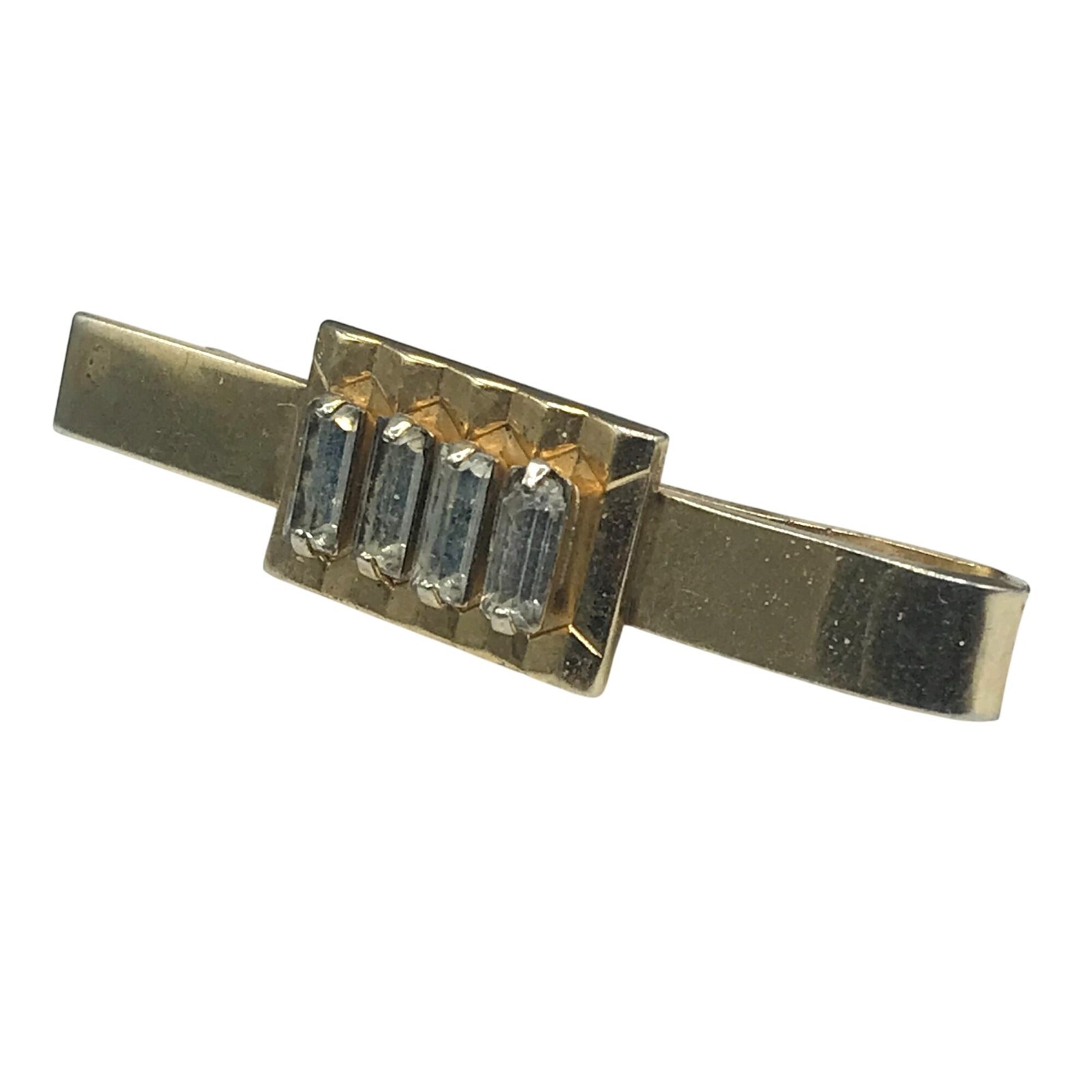Vintage Gold Tone Money Clip or Tie Bar with Clear Baguette Accents-image