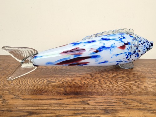 XL Murano Glass Fish 21" Mottled Spatter Glass Sculpture Hollow - Foto 3 di 7