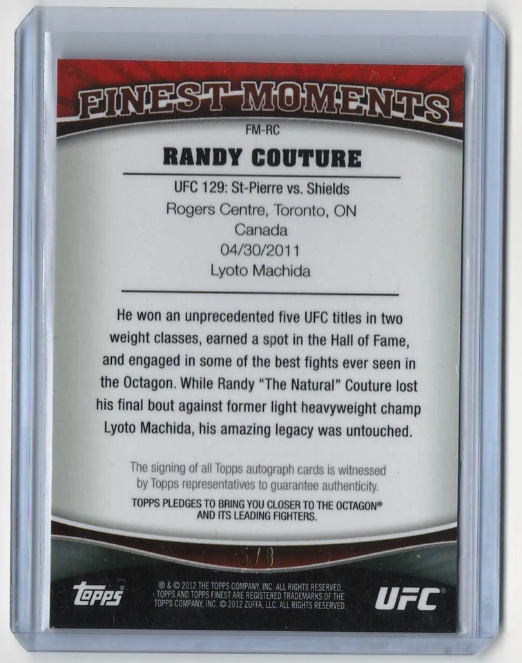 2012 Topps UFC Finest Moments Autograph Octofractor #FM-RC Randy Couture (5/8) - Image 2 of 2