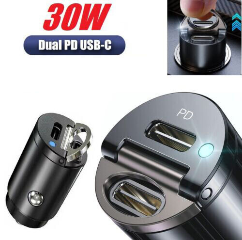 Mini Dual USB Type-C PD Car Phone Charger 30W/45W Fast Charge Adapter Accessorie - 第 14/16 張圖片