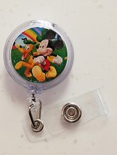 Disney Retractable Badge, Reel ID Holder Mickey Mouse Pluto under the Rainbow