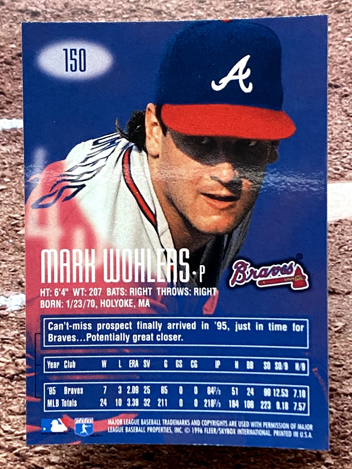 1996 E-Motion XL Mark Wohlers #150 Atlanta Braves - Image 2 of 2