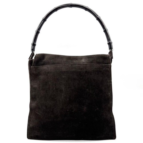 GUCCI Tom Ford Era Bamboo Suede Leather Handbag Brown Square Top Handle Auth