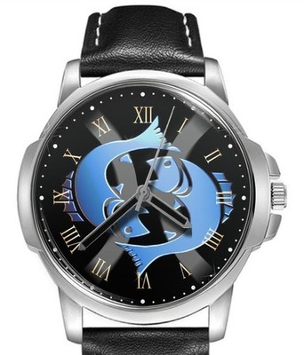 Astrologische Sternzeichen Fische Lederband großes Zifferblatt Geschenk Armbanduhr