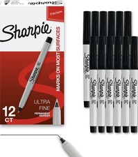 Sharpie Permanent Markers, Ultra Fine Tip, Black, 12 Count Quick Drying, Fad...