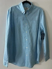 St. John's Bay Size L Blue Check Comfort Flex Button Up Shirt Long Sleeve