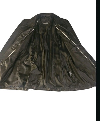 Collezione SA Leather Coat Jacket Sz Lg Black Button Up Mid Trench Womens Soft - Picture 7 of 12
