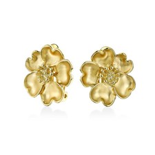 Heart Petals Flower CZ Clip On Earrings For Women Non Pierced Ear