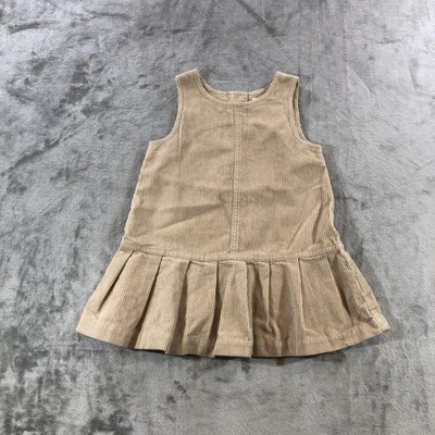 Baby GAP Corduroy Dress Girls 3 Years Beige Sleeveless Pleated A-Line Drop Hem
