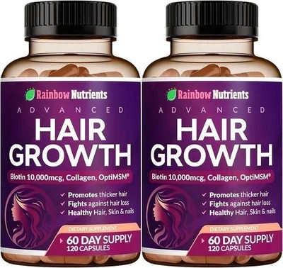 2 PACK NEW!  Rainbow Nutrients Advanced Hair Growth- Prevent Hair Loss FREE SHIP
