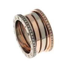 BVLGARI B.Zero1 4-Band 18K White Rose Gold  Pave Diamond Ring Sz 7 15K 
