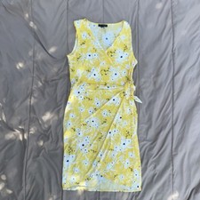 Banana Republic Women's Yellow Floral Tie-Knot Wrap Dress Sleeveless MEDIUM