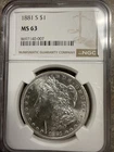 1881 S Morgan Silver Dollar NGC MS-63- Lustrous Nice Coin !