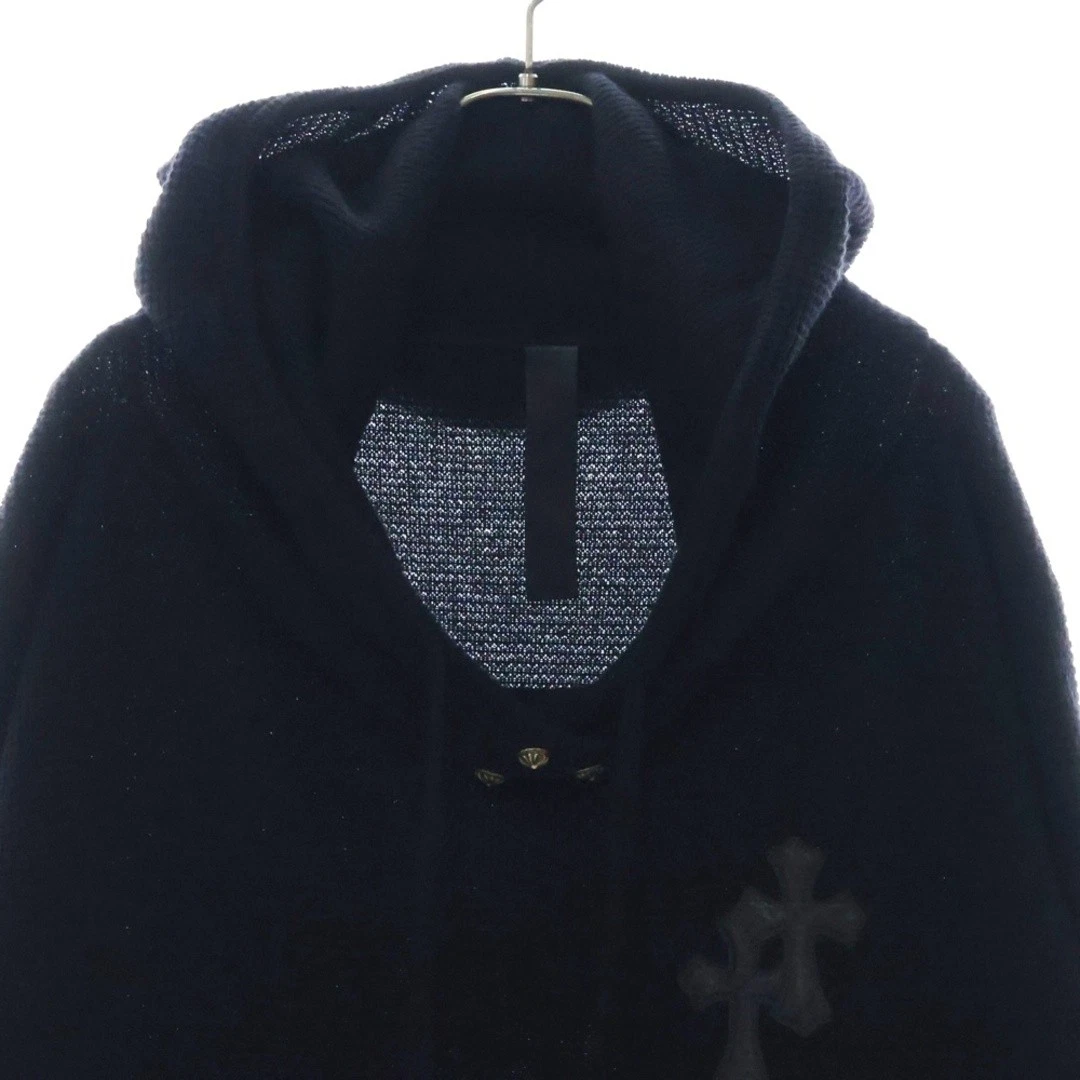 Felpa con cappuccio pullover CHROME HEARTS pelle toppa incrociata maglia cashmere nero usata 81092