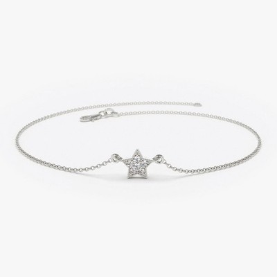 14K White Gold Diamond Star Charm Bracelet   Everyday Sparkle 0.06 CTW - 06 pcs