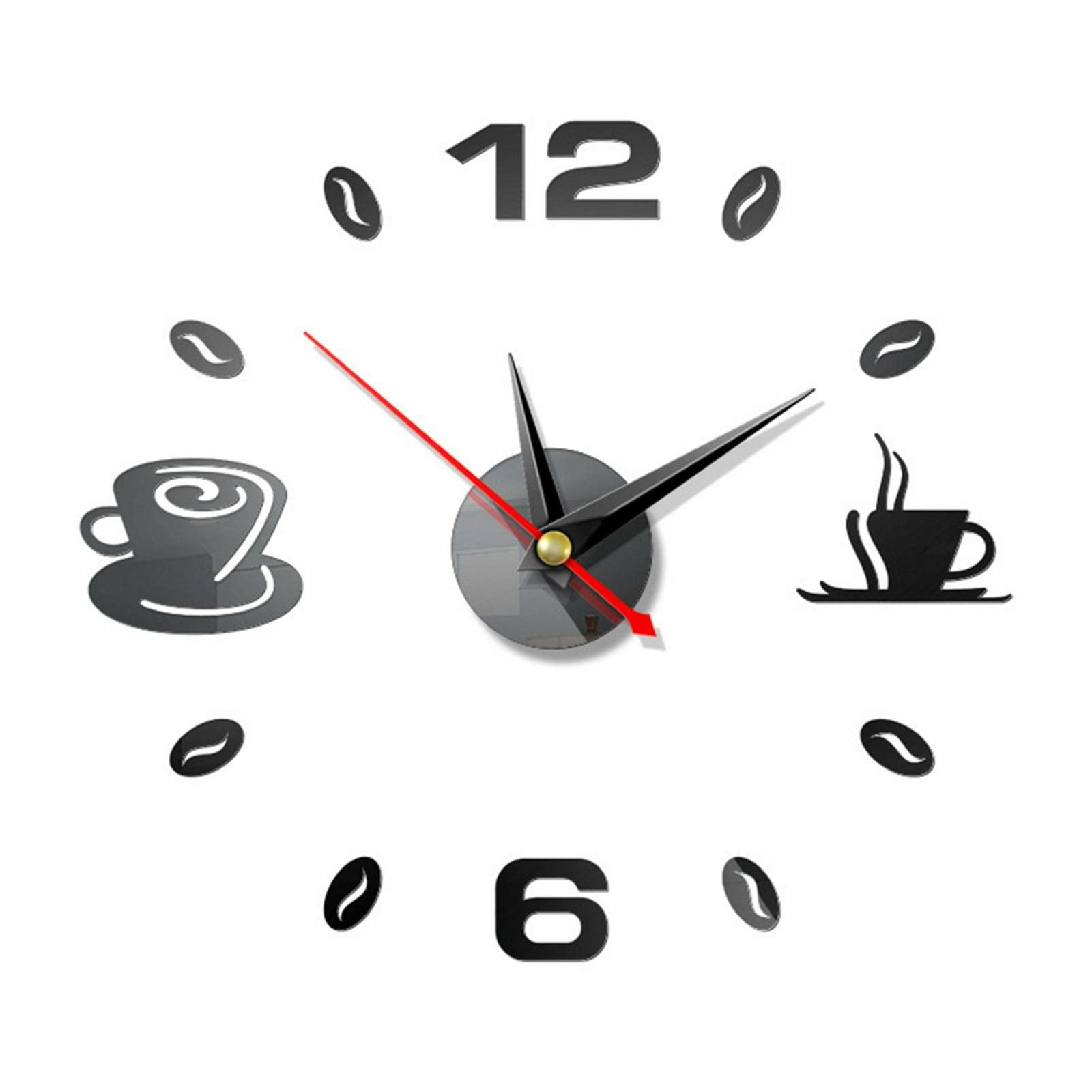 3D DIY Wall Clock, Kitchen Coffee Decor Wall Clocks Frameless Large DIY Walls...