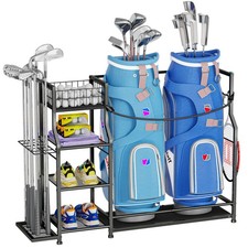 Golf Bag Storage Organizer Stand Rack Metal Wood Fits 2 Bags Garage Accessories